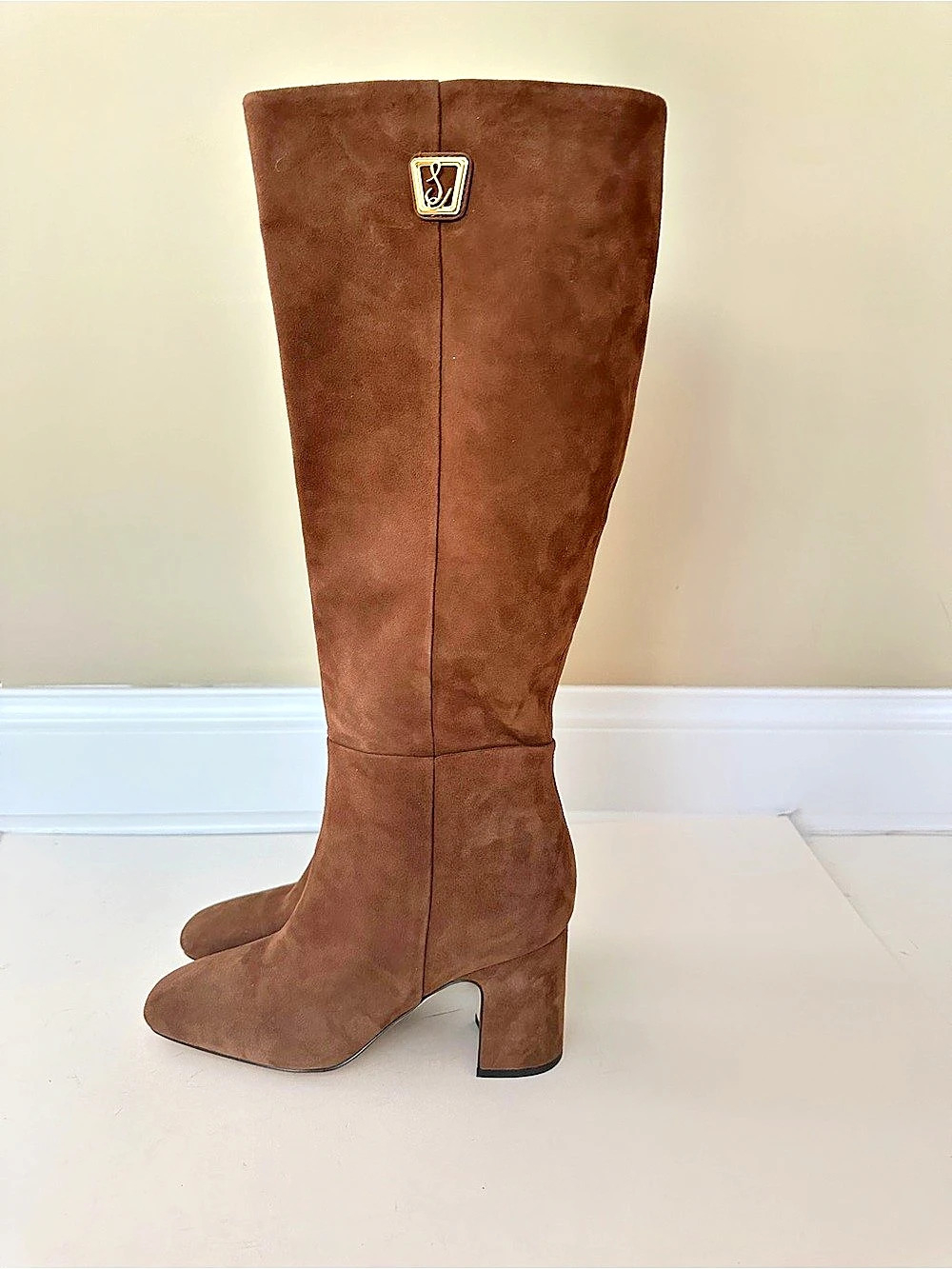NEW Sam Edelman Faren Brown Suede Knee High Block Heel Women's Boots, Sz 9